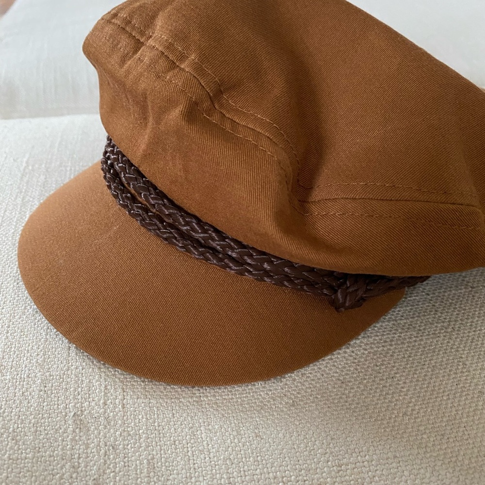 Brown Newsboy Cap with Braided Detail